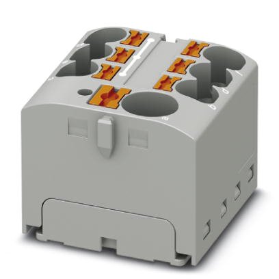 Phoenix Contact Finger-Safe Power Distribution Block; PTFIX 10/6X4 GY; 41A; 7-Pole; Push-In Terminals; 1/1 Line/Load Terminal Openings; Direct Mount